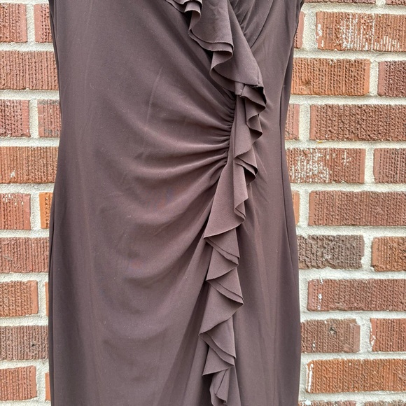 Lauren Ralph Lauren Knee Length Fully lined Sleeveless Ruffle Brown Dress Sz 12 - Picture 4 of 10